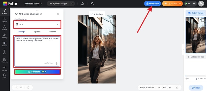 type prompt and generate blazer photo